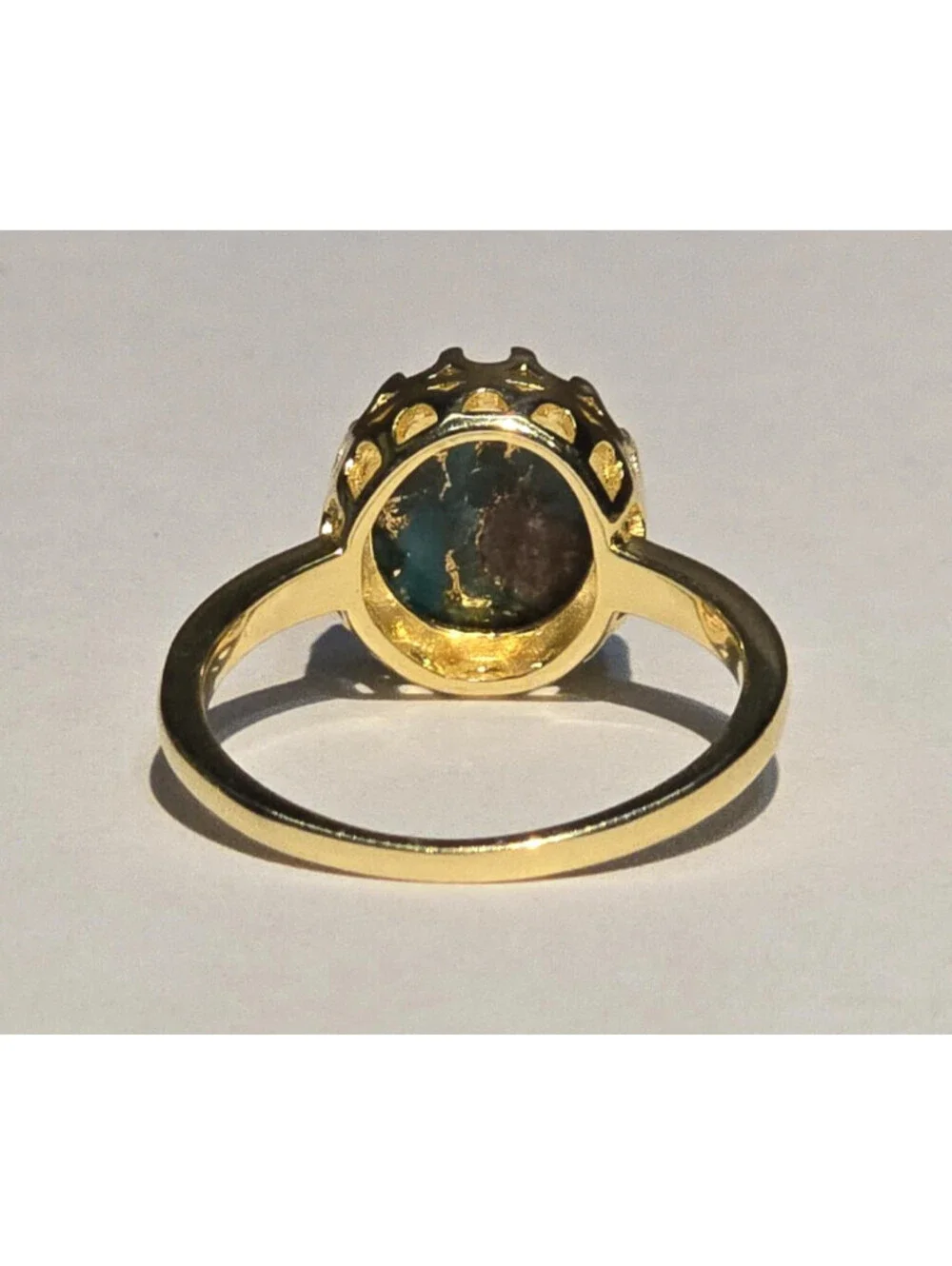 Turquoise Ring Gold Vermeil Sterling Silver Crown Setting Size 9